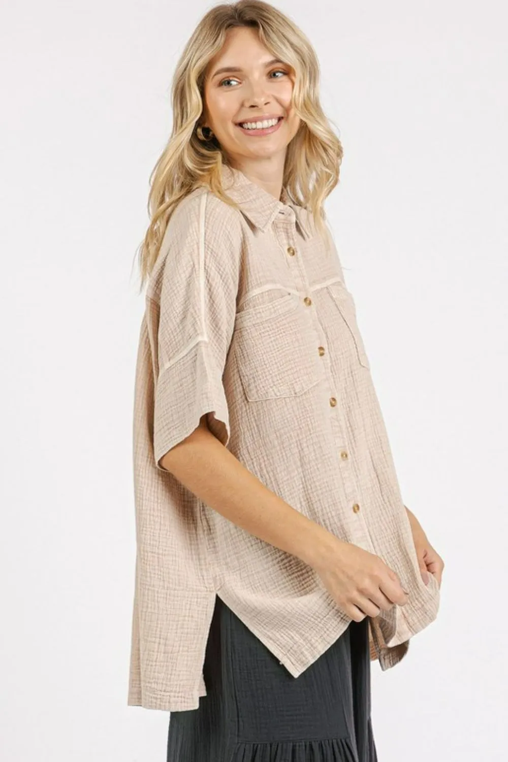 Mineral Wash Gauze Oversized Short Sleeve Shirt, image 2
