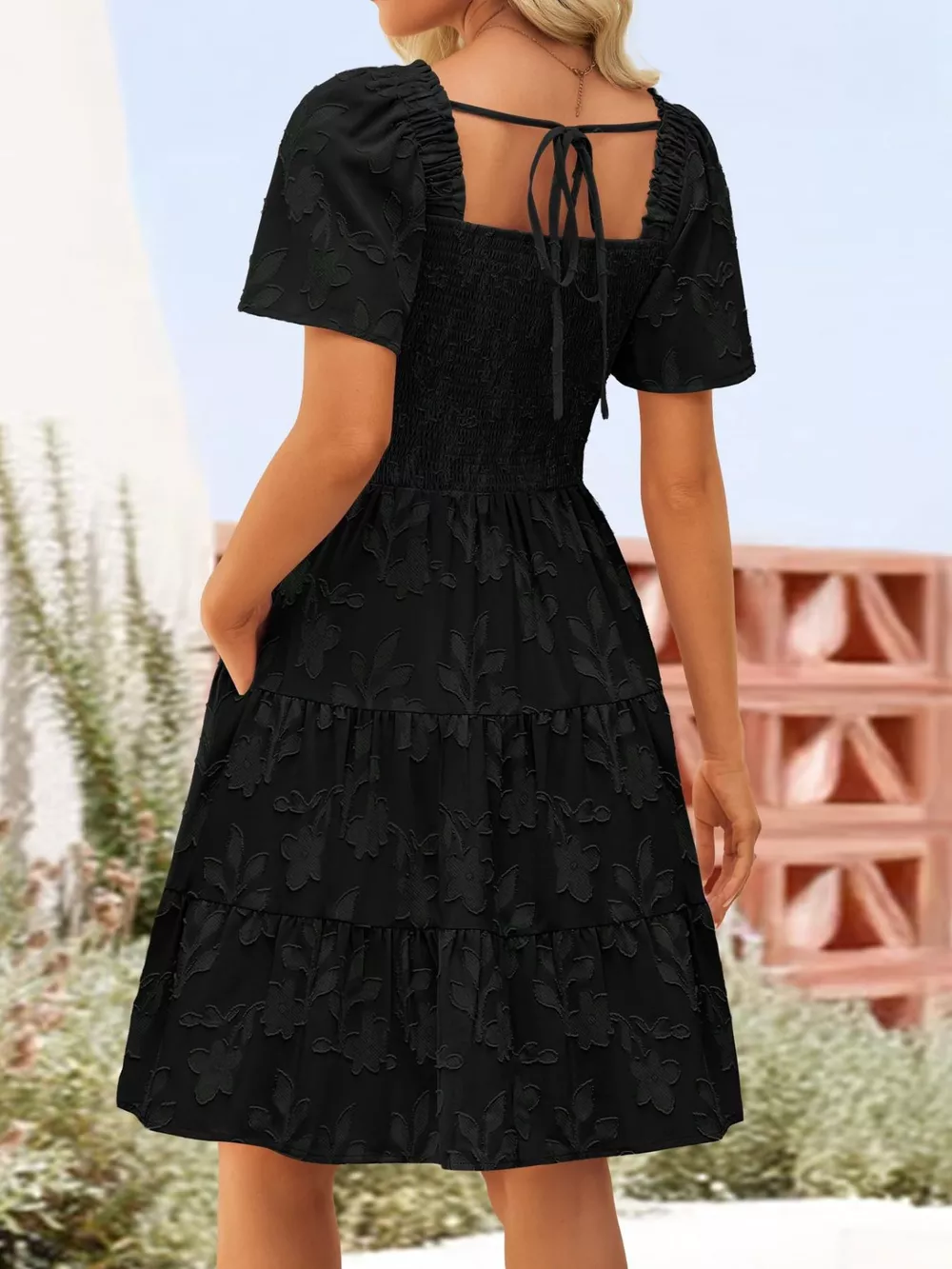 Smocked Square Neck Tiered Mini Dress, image 17