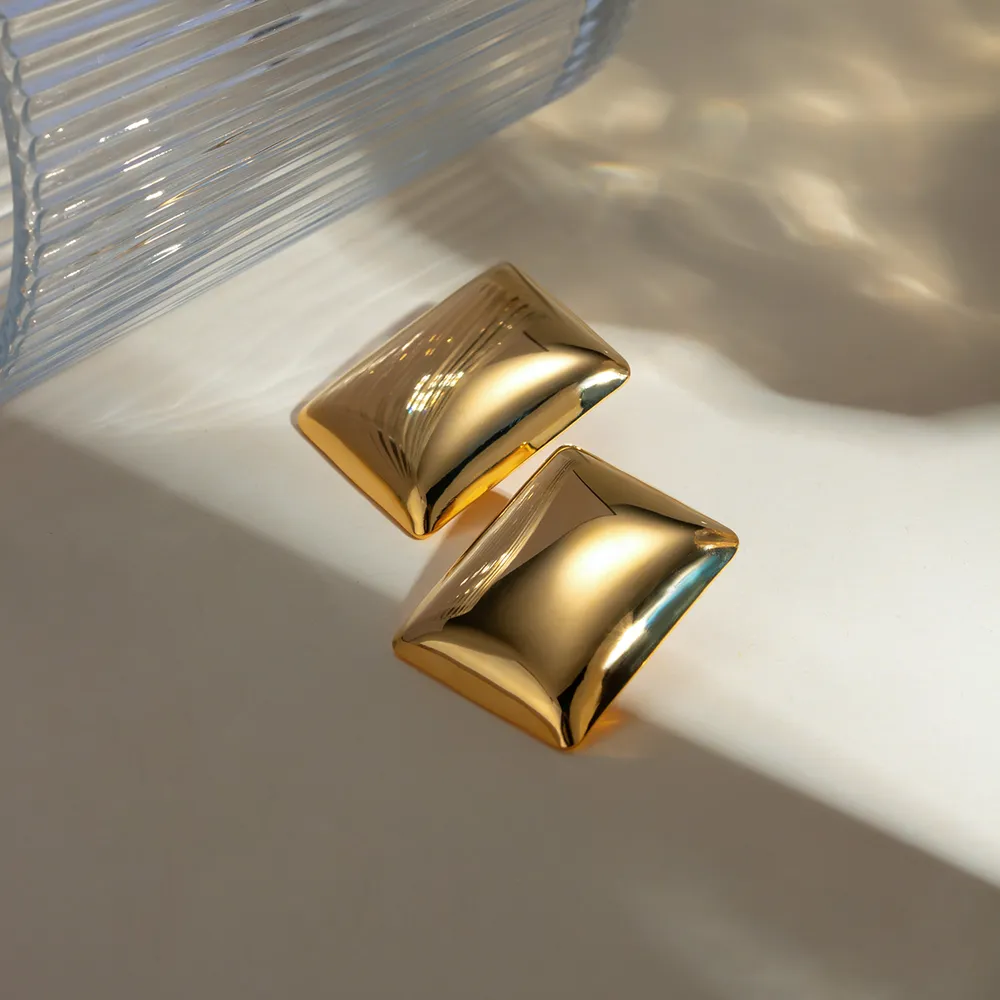 Stainless Steel Rectangular Stud Earrings, image 2
