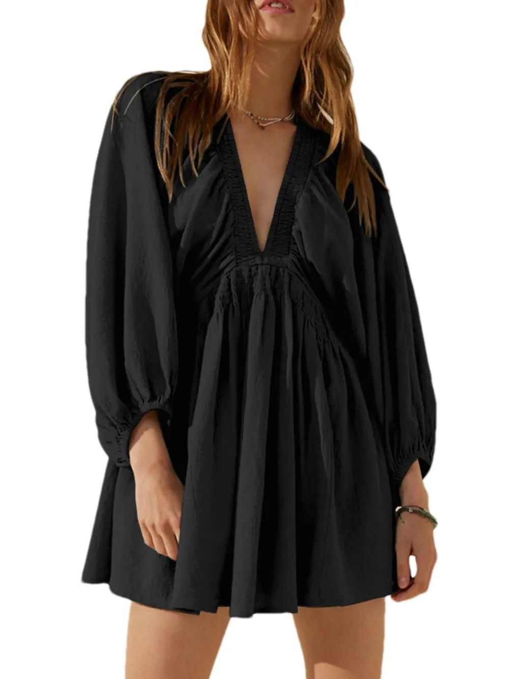 Textured V-Neck Mini Dress, image 3