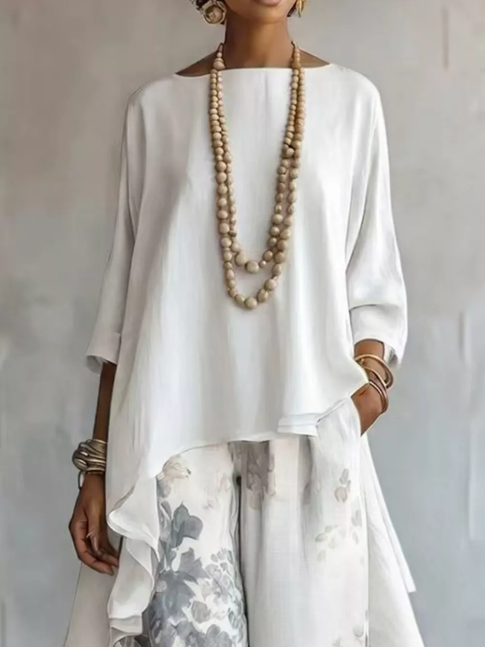 Asymmetrical Hem Top and Floral Pants Set, image 3