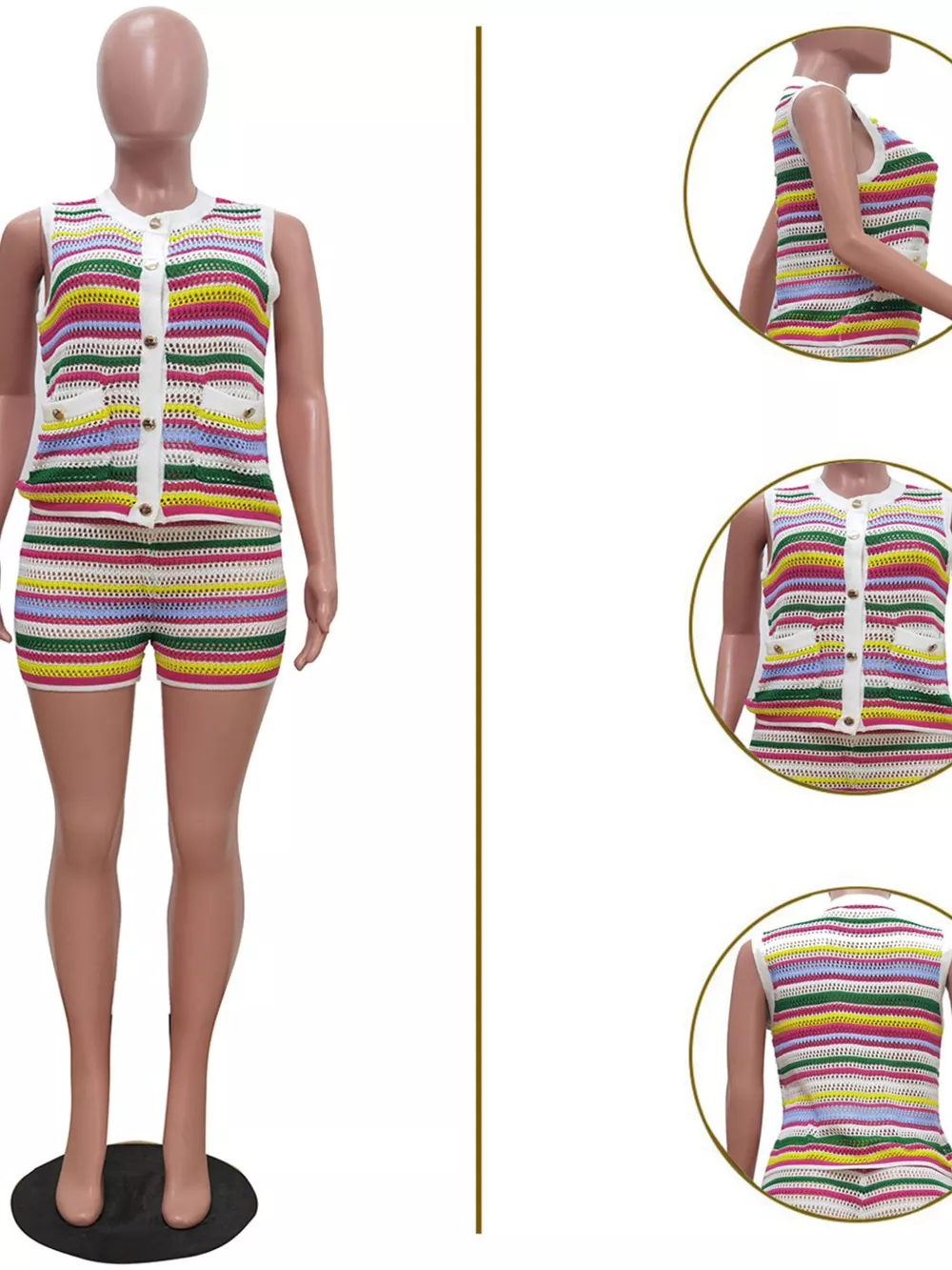 Striped Crochet Knit Top and Shorts Set, image 4