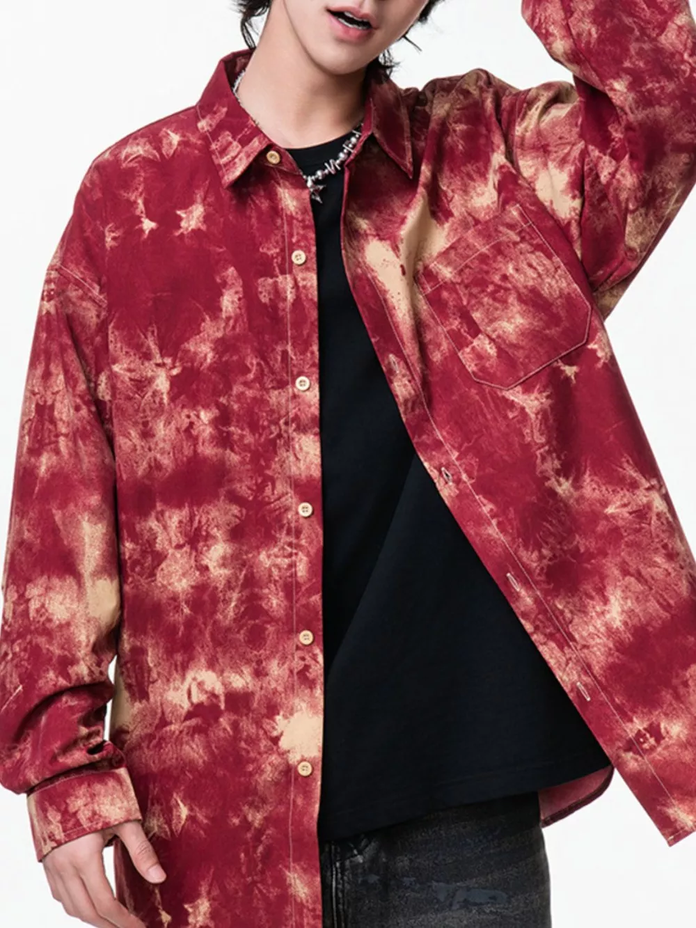 Men's Plus Size Tie-Dye Button-Up Shirt, image 4