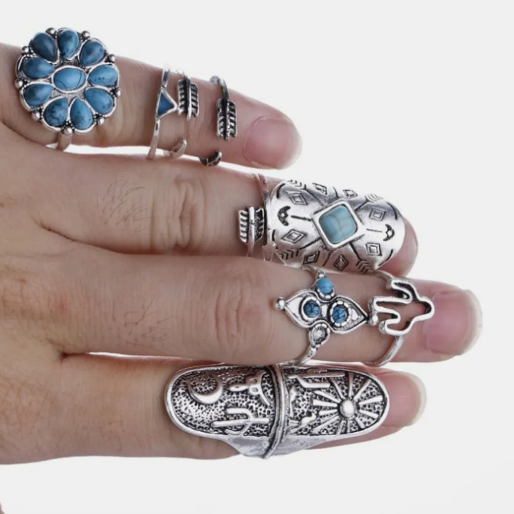 Alloy Turquoise 9-Piece Ring Set, image 4