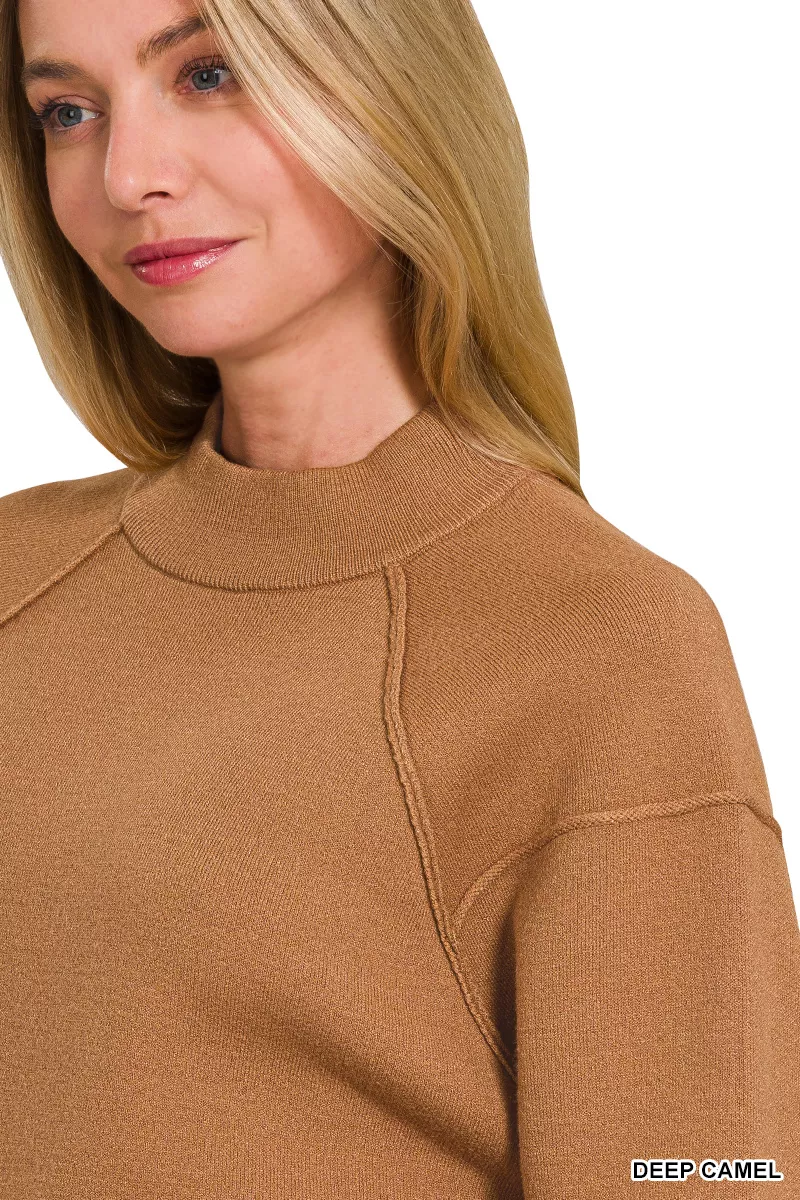 Viscose Mock Neck Exposed Seam Sweater, image 3