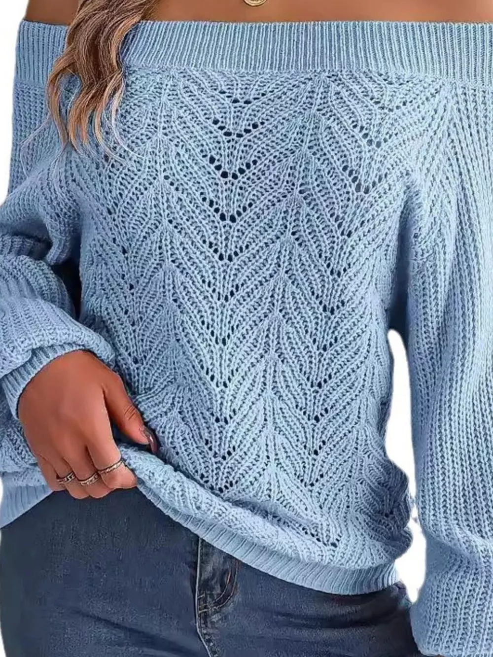 Openwork Off-Shoulder Sweater, image 11
