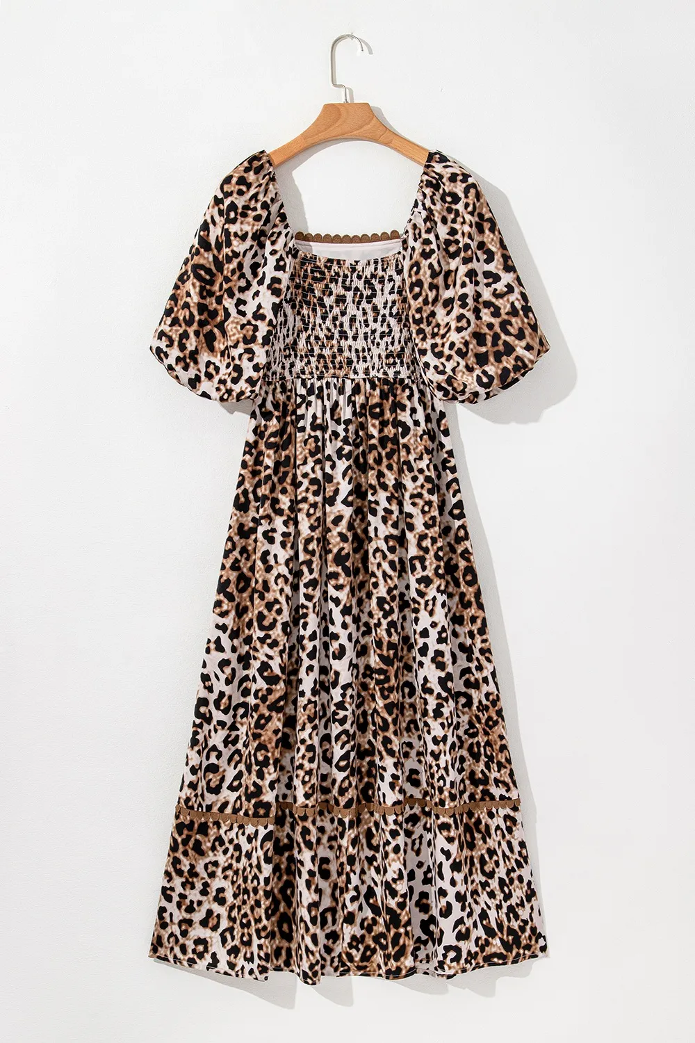 Leopard Square Neck Puff Sleeve Maxi Dress, image 3
