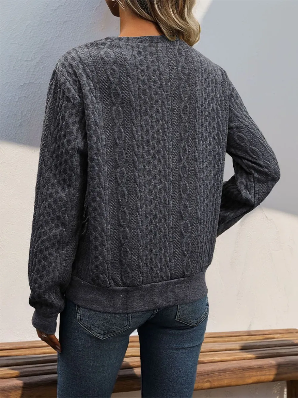 Decorative Button Long Sleeve Sweatshirt, image 2