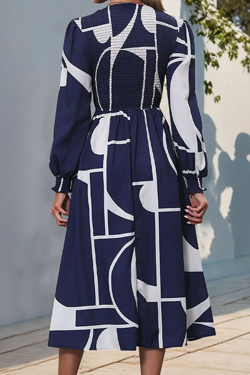 Smocked Color Block Long Sleeve Midi Dress, image 3