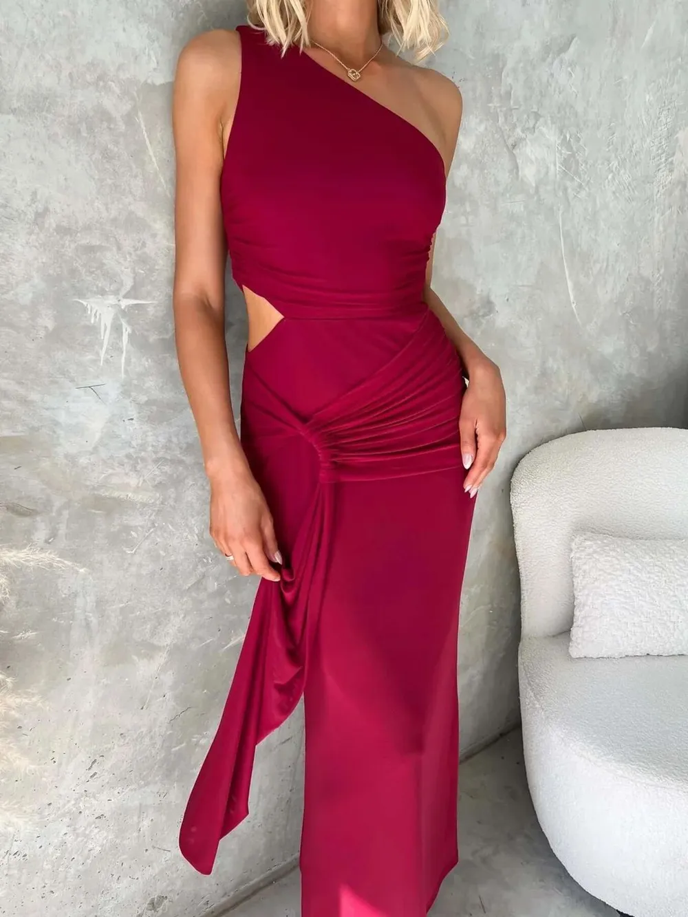 One-Shoulder Cutout Bodycon Maxi Dress, image 9