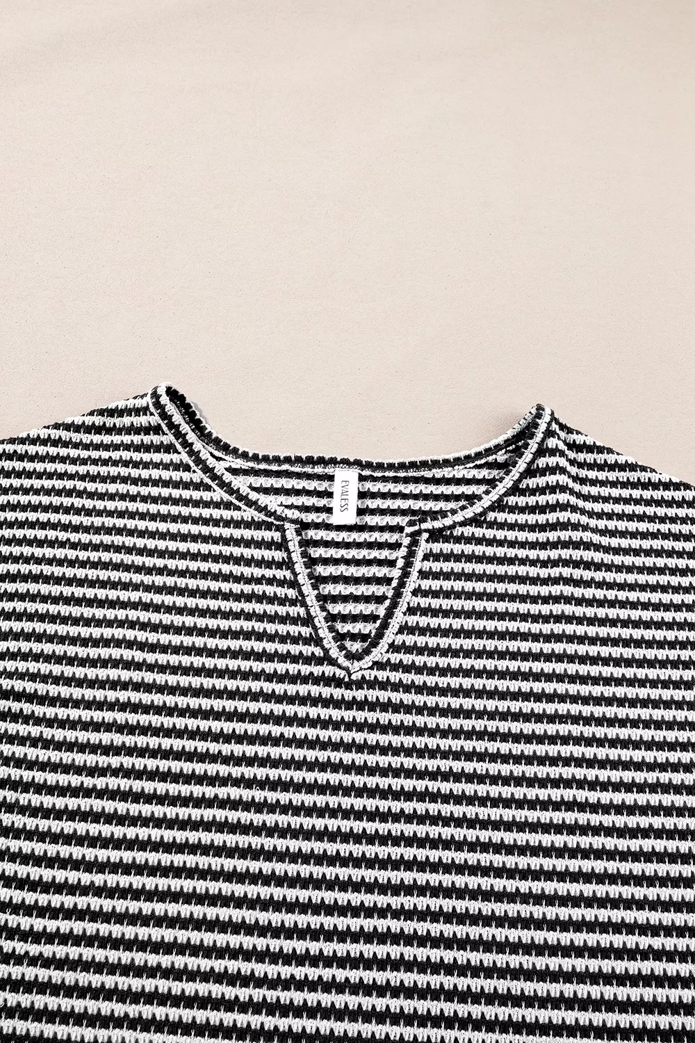 Stripe Textured Knit Notched Neck Cuffed Short Sleeve Top, image 12