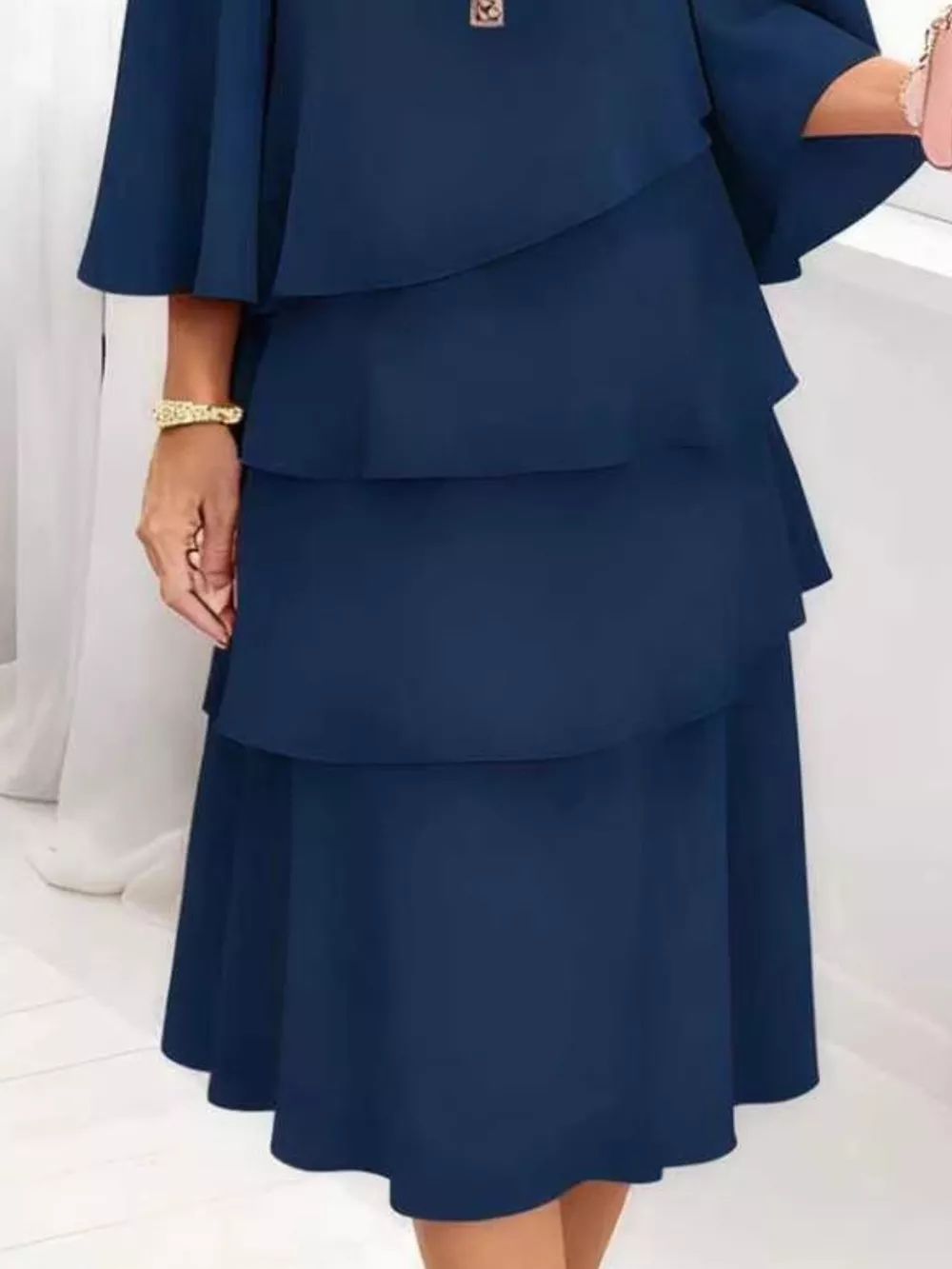 Full Size Ruffled Layered 3/4 Sleeve Dress Plus Size, image 3