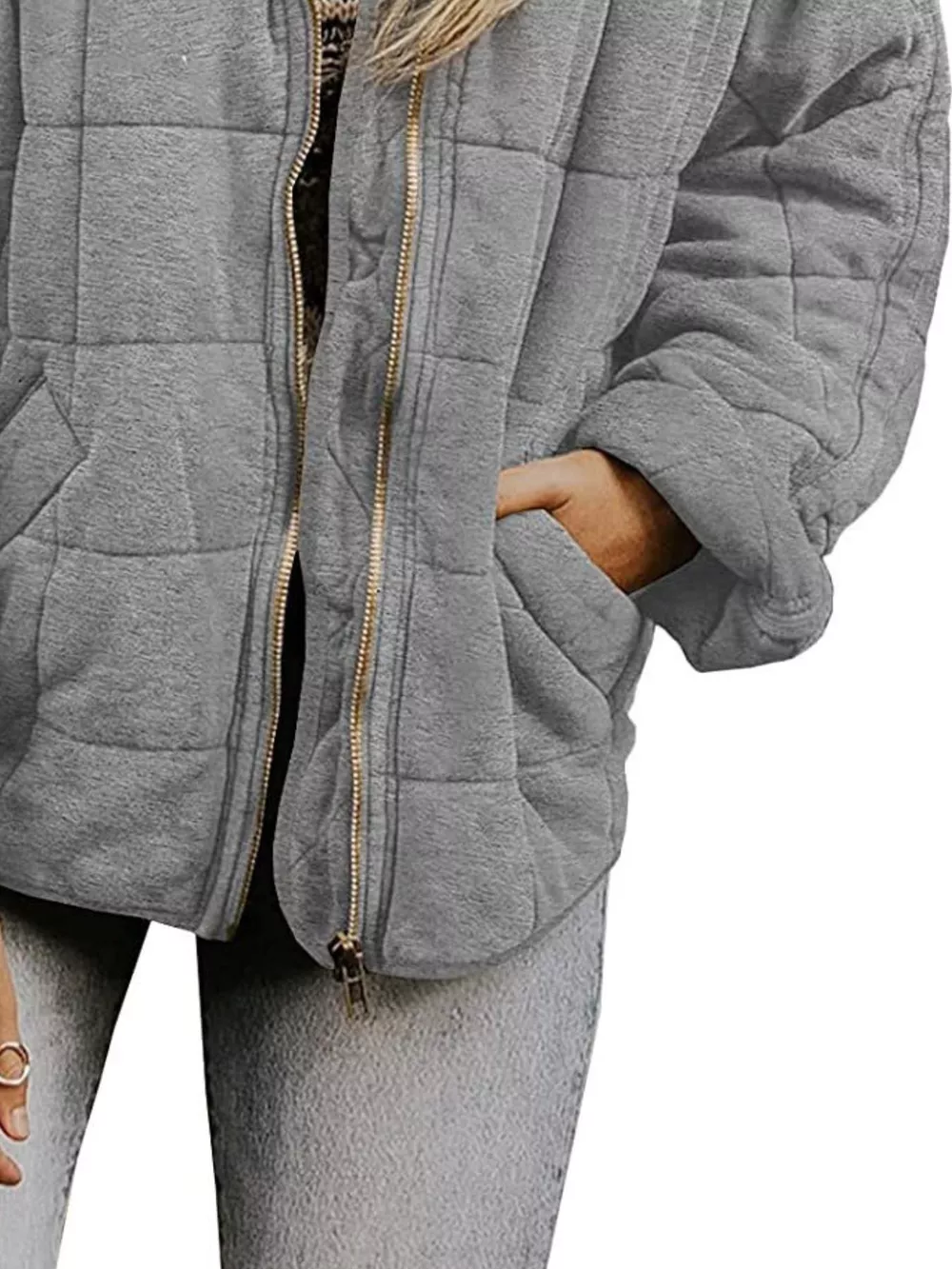 Full Size Zip Up Quilted Bomber Jacket Plus Size, image 14