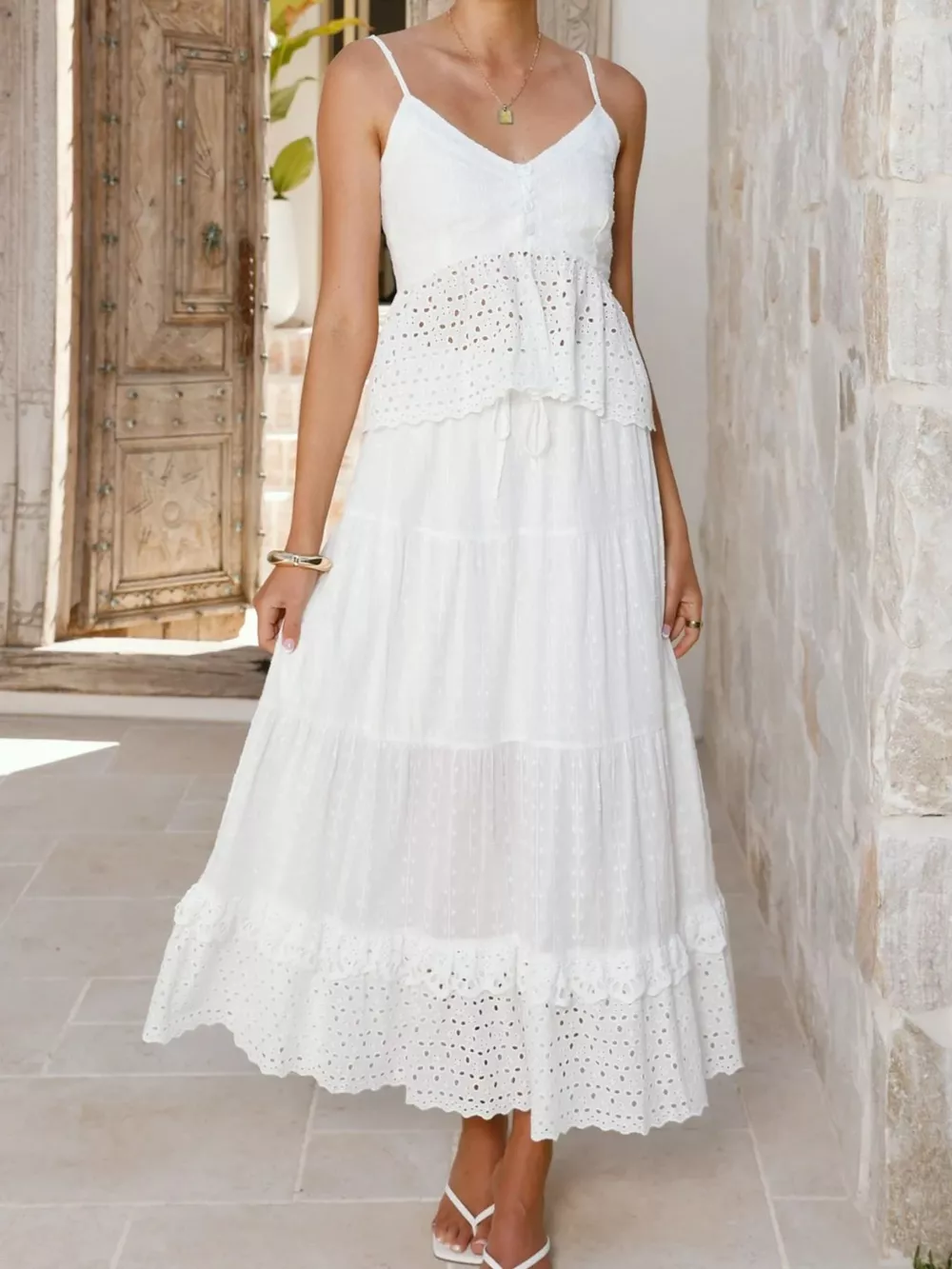 Eyelet V-Neck Cami and Skirt Set, image 2