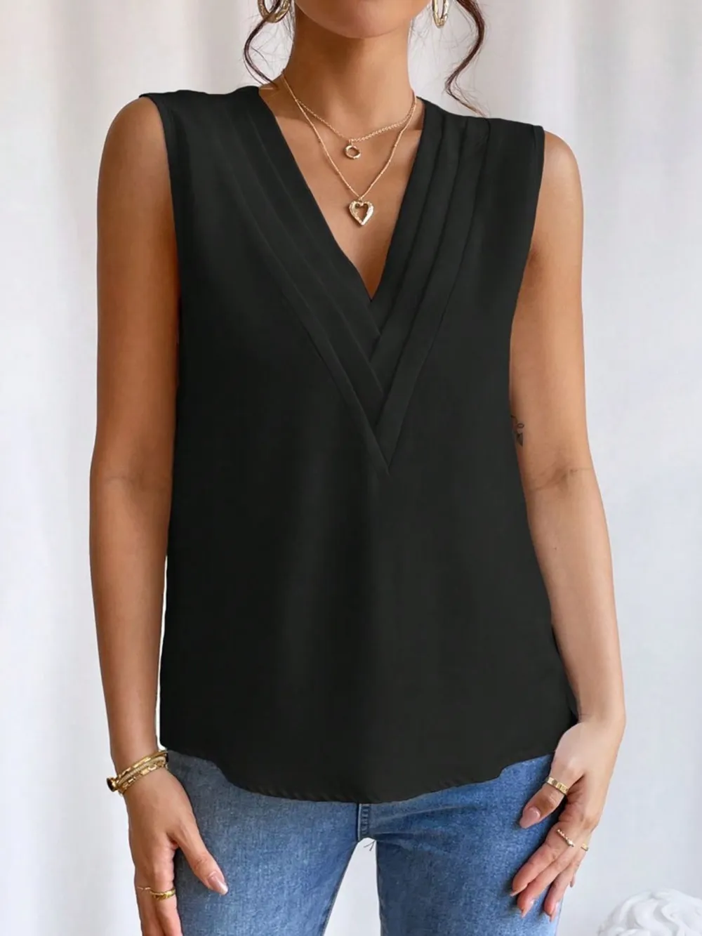 V-Neck Pleated Sleeveless Cami Tank Top, image 4