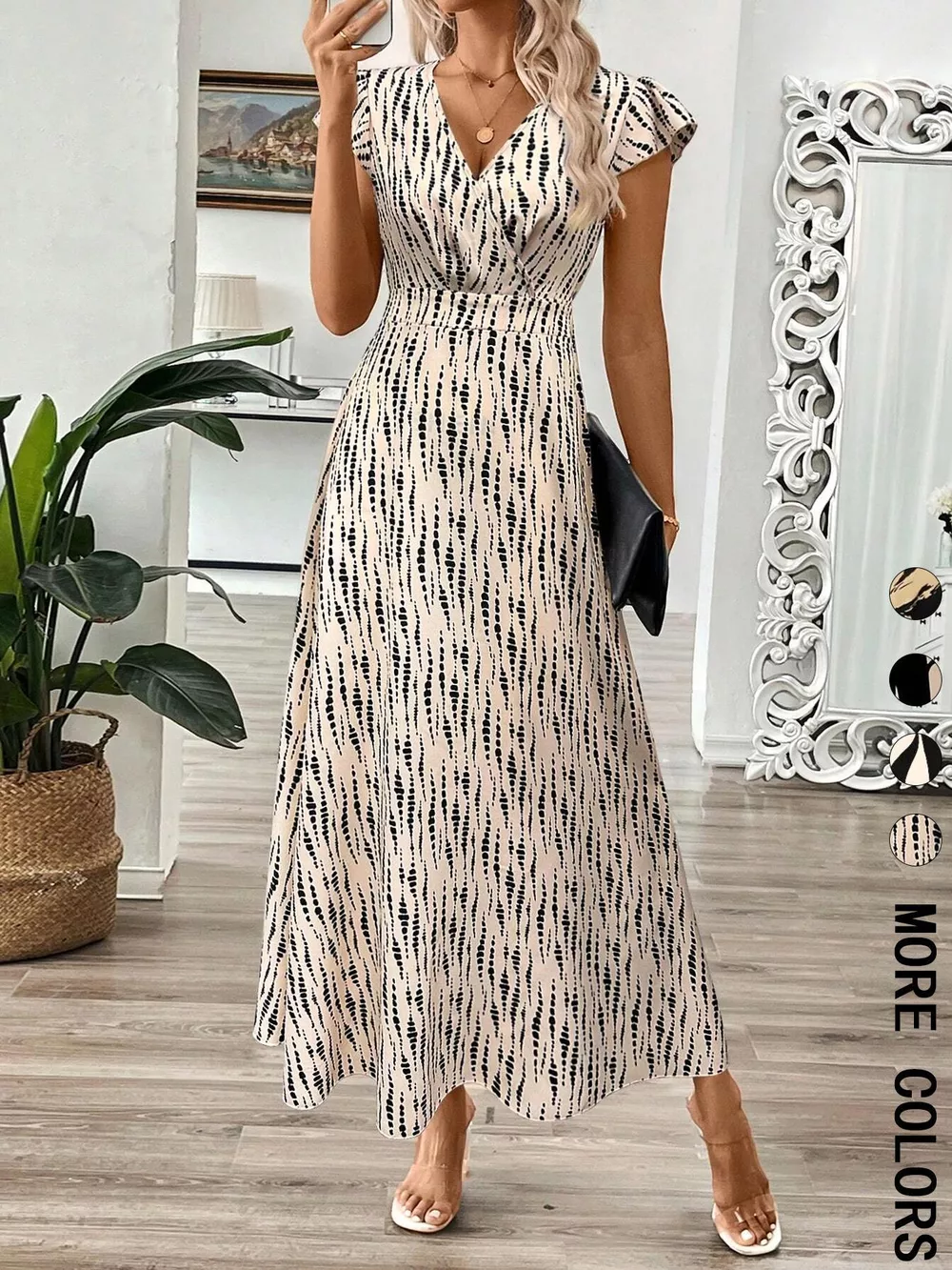 Surplice Cap Sleeve Midi Dress, image 11