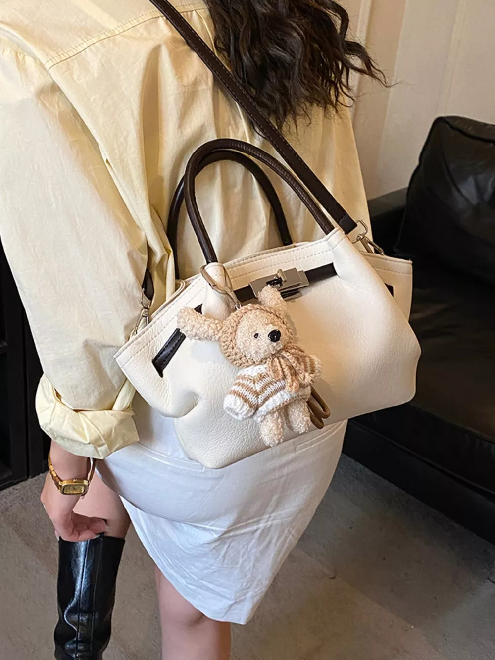 Buckle Decor Crossbody Bag with Bear Charm, image 5