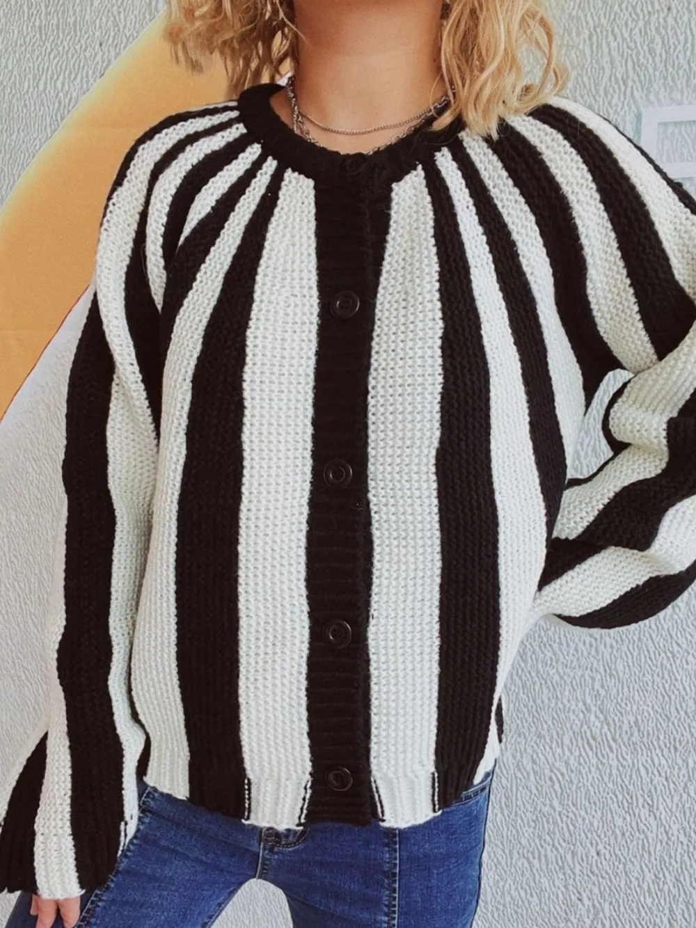 Contrast Stripes Button Down Long Sleeve Cardigan, image 7