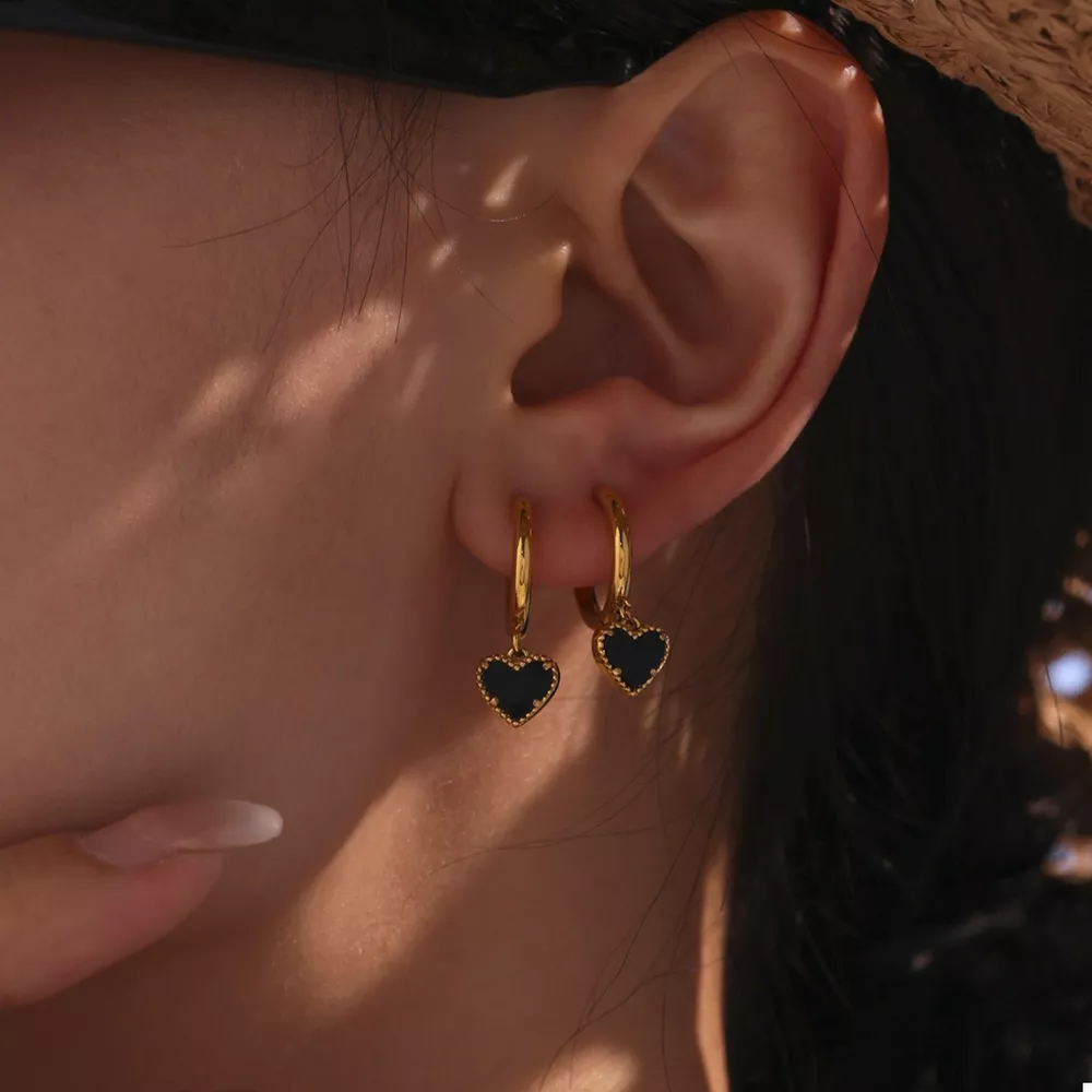 18K Gold-Plated Hoop Earrings with Heart Pendant, image 6