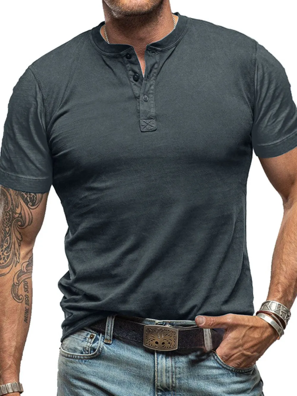 Men's Classic Henley Short Sleeve Polo T-Shirt, image 9