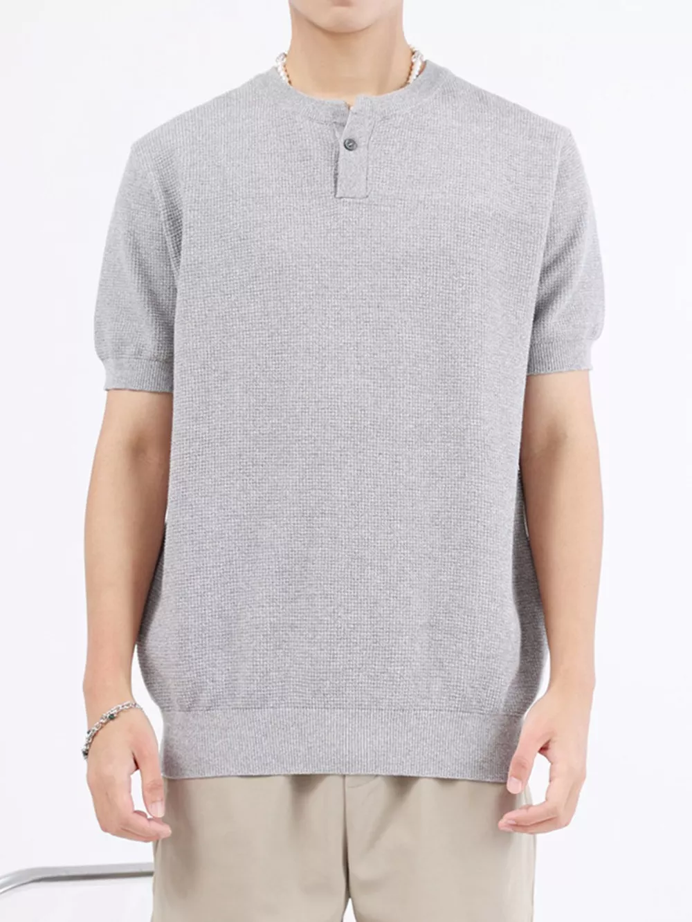 Men's Plus Size Casual Knit Henley T-Shirt, image 5