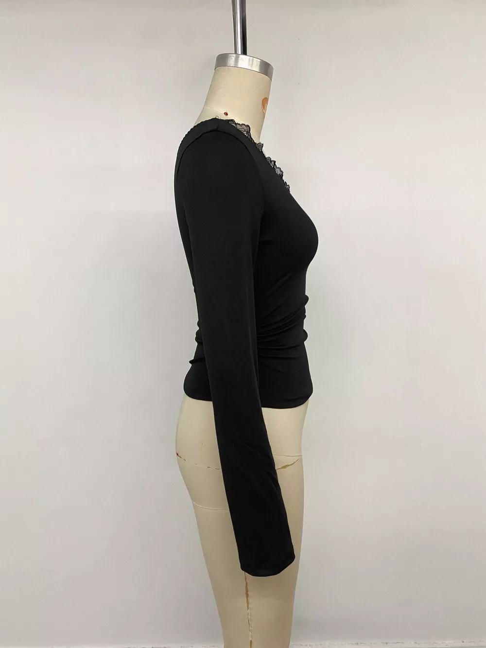 One-Shoulder Lace Trim Slim Fit T-Shirt, image 12