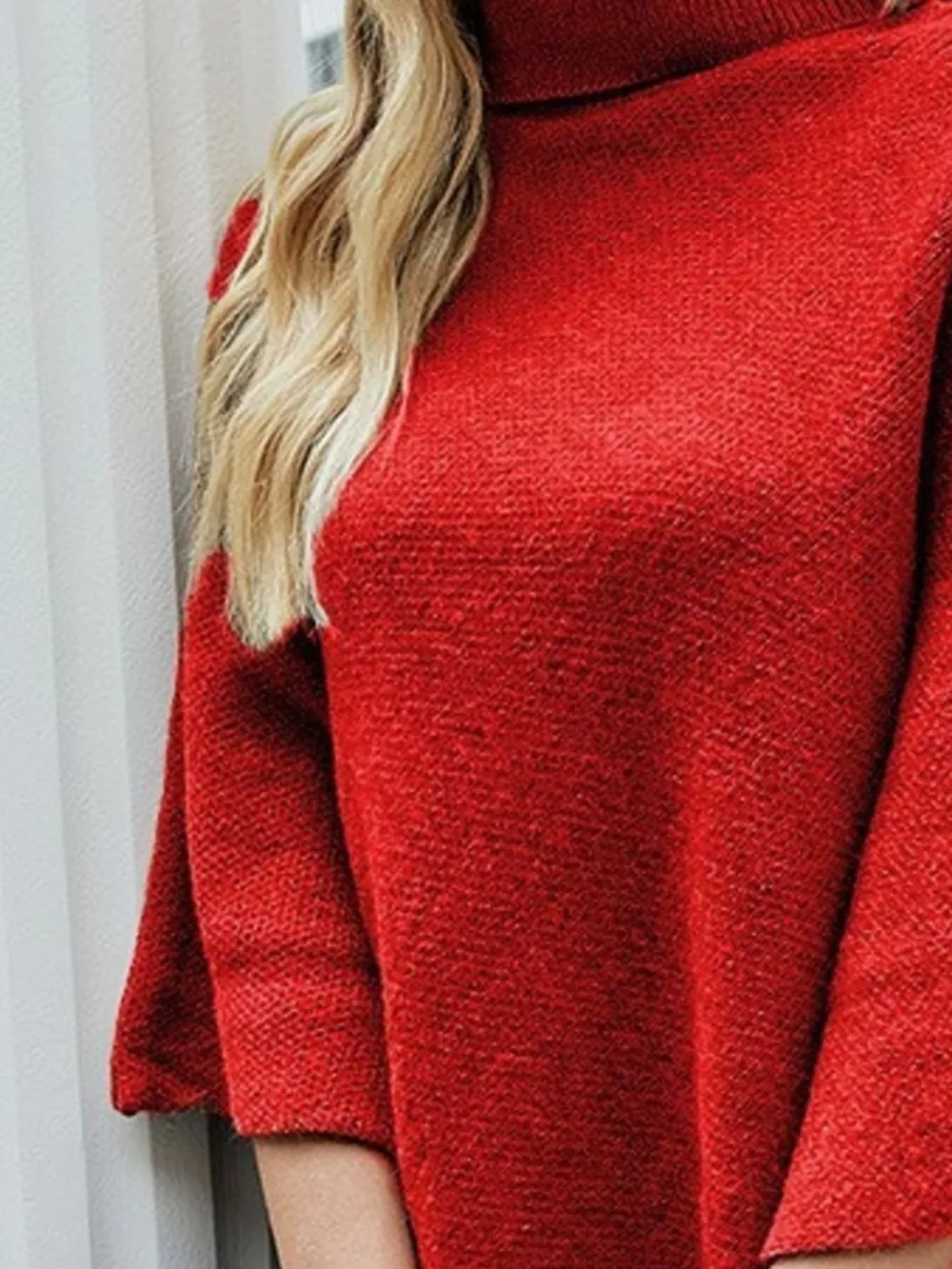 Button-Decor Turtleneck Poncho Pullover, image 3