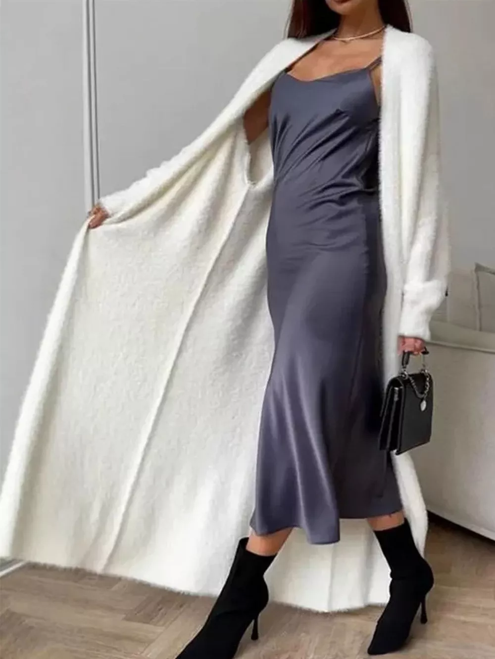 Fuzzy Open Front Longline Cardigan, image 3
