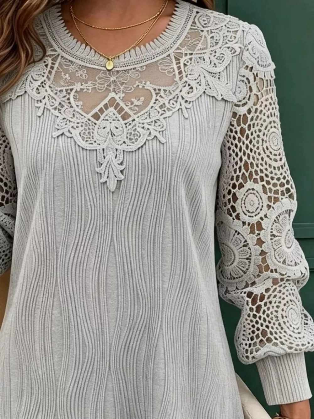 Lace Patchwork Long Sleeve Blouse, image 15
