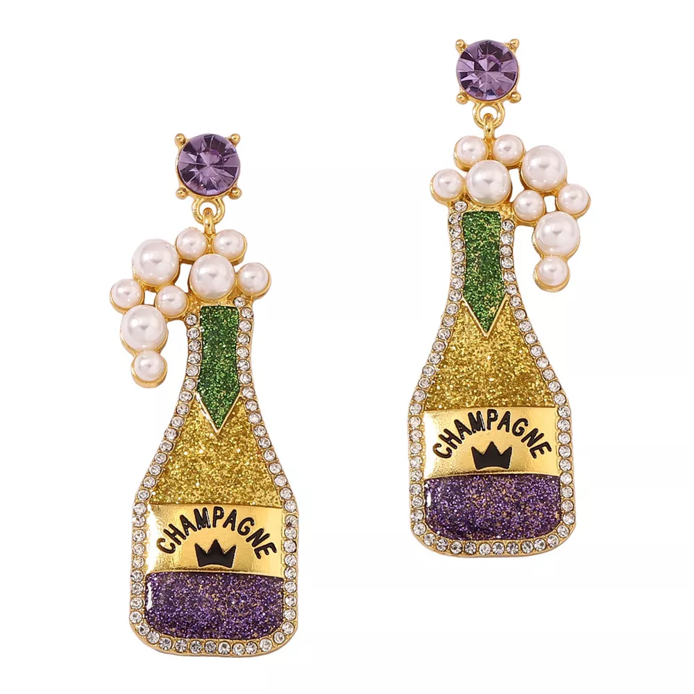 Champagne Bottle Earrings with Pearls, image 4