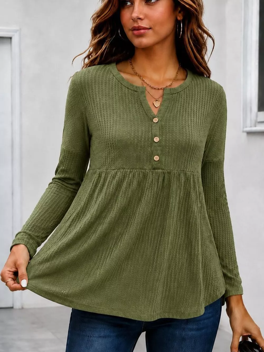Textured Long Sleeve Peplum Top, image 2