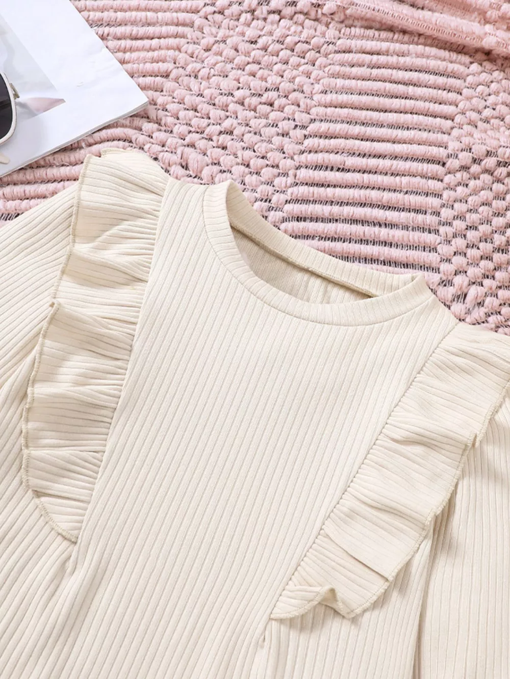 Children's Ruffle Trim Ribbed Top & Corduroy Pants Set, image 3