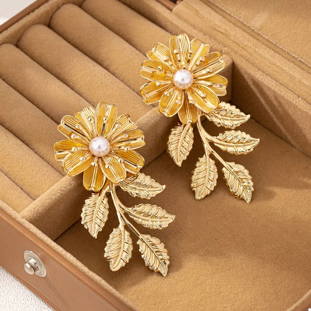 18K Gold-Plated Flower Earrings, image 2