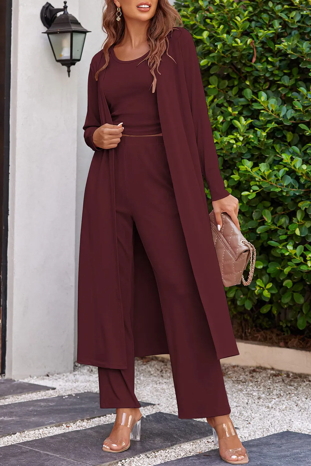 Drawstring Tank, Long Sleeve Cover Up and Pants Set, image 16