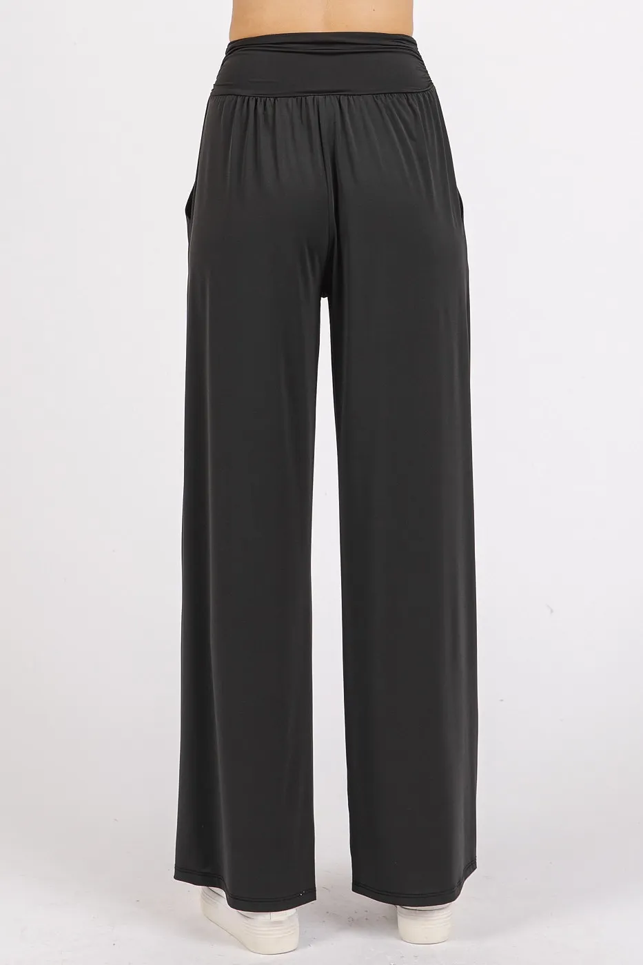 Stretch Banded Waist Wide Leg Pants with Pockets, image 2