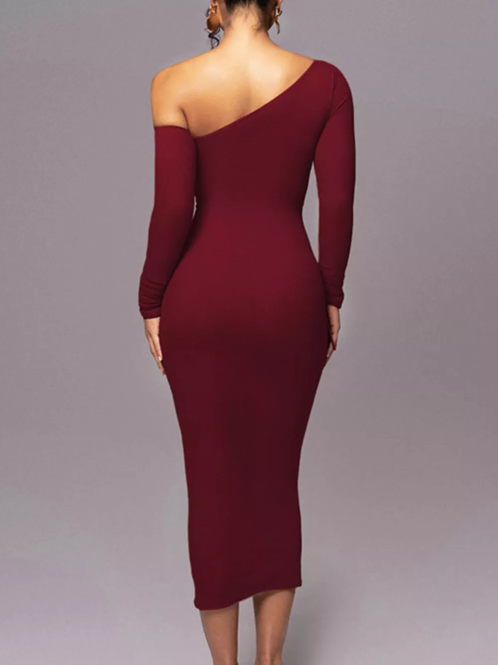 One-Shoulder Ruched Bodycon Midi Dress, image 2