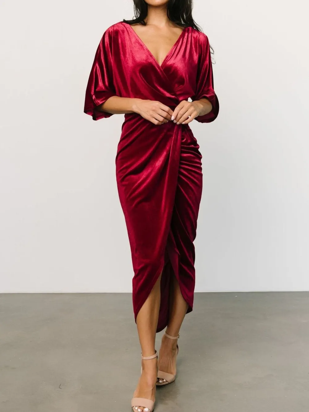Ruched Surplice Half Sleeve Dress, image 4