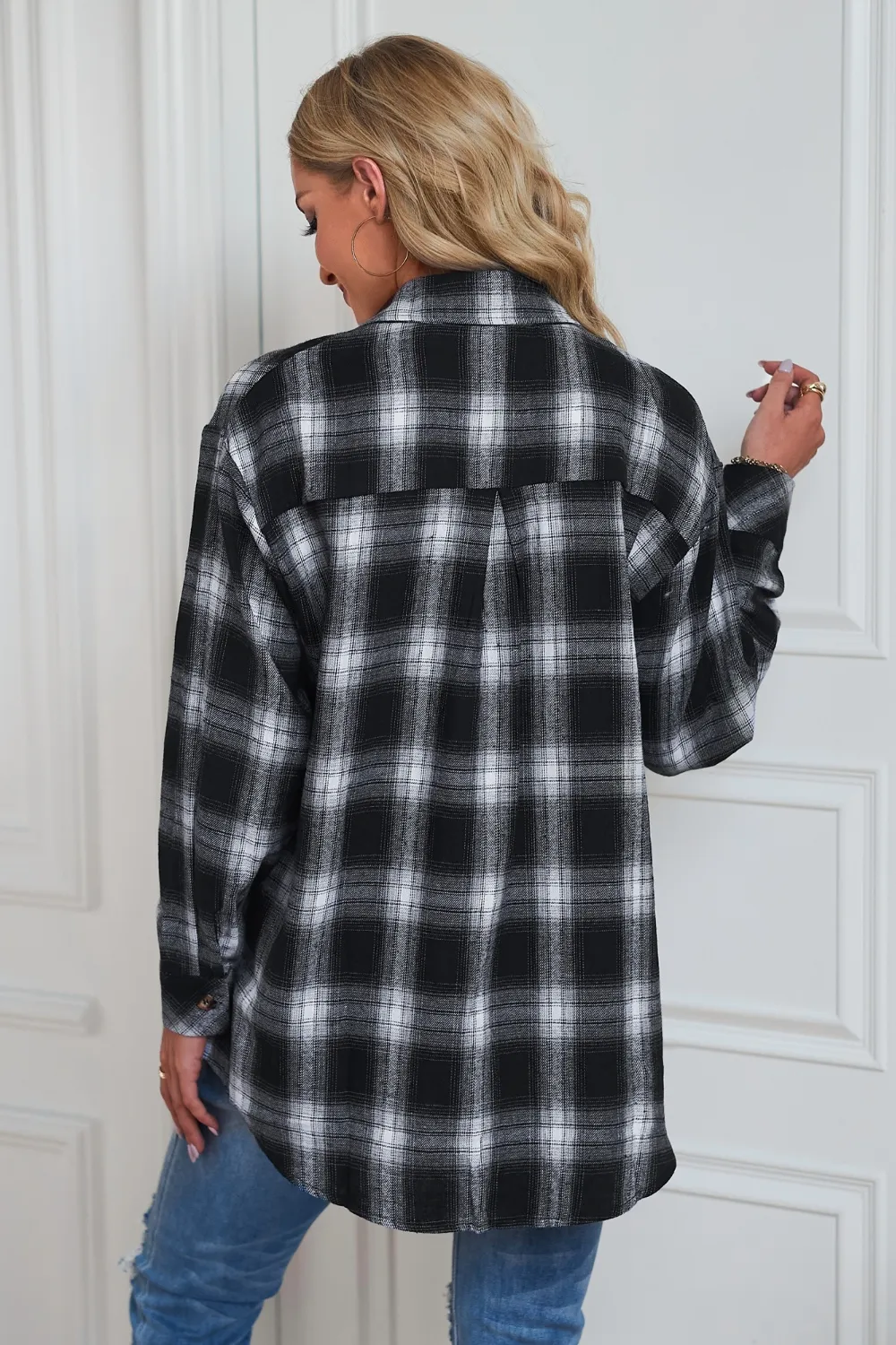 Plaid Button Up Dropped Shoulder Outerwear, image 9