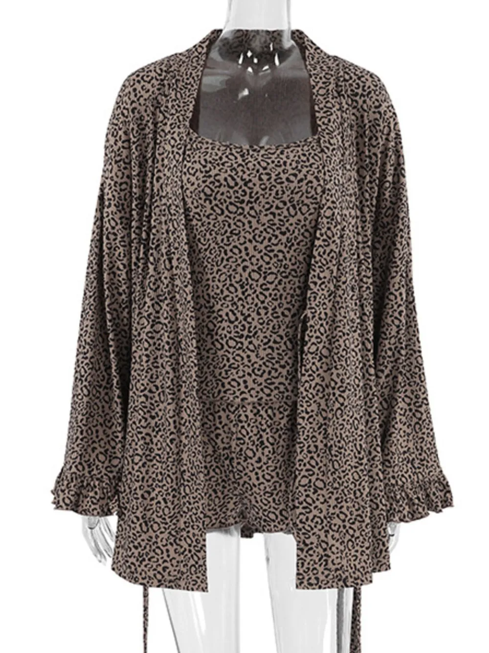 Leopard Cami Cardigan and Shorts 3-Piece Set, image 7