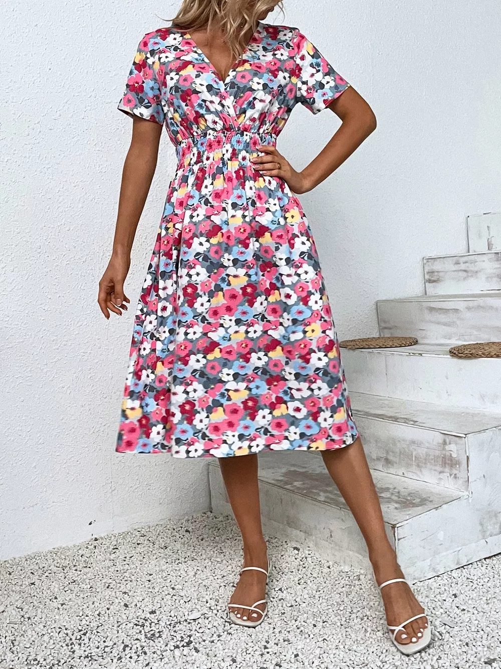 Printed Short Sleeve Midi Dress, image 30
