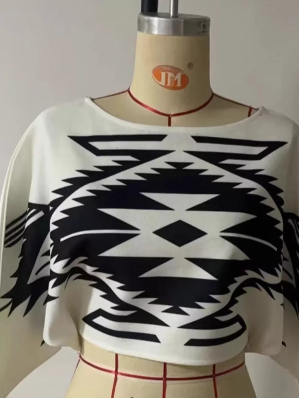 Geometric Pattern Cropped Knit Top, image 2