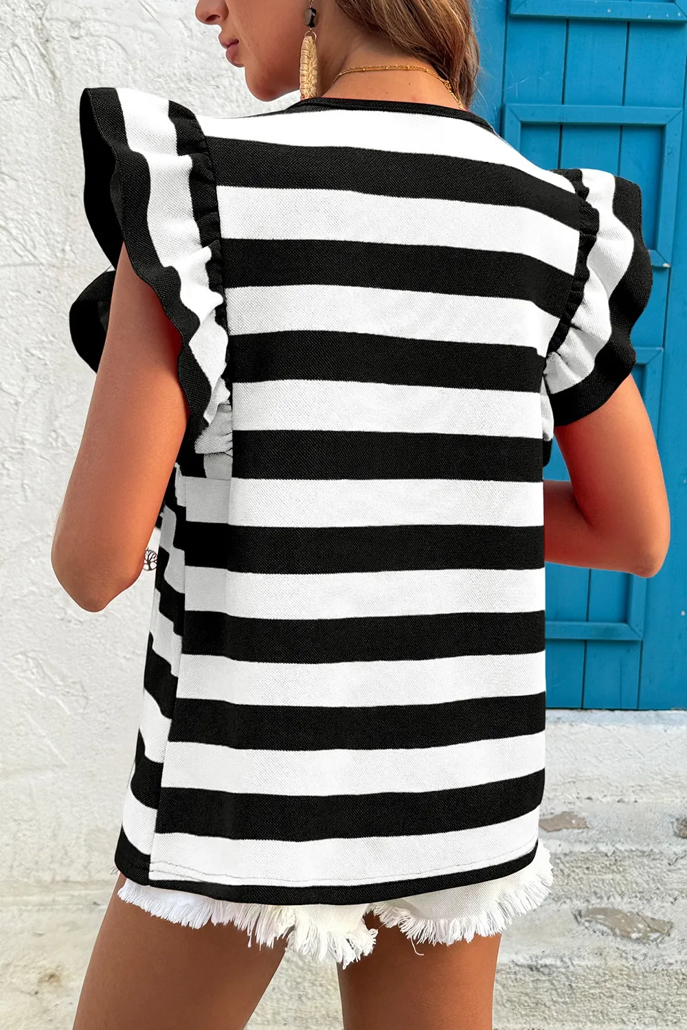 Ruffle Sleeve Striped T-Shirt, image 3
