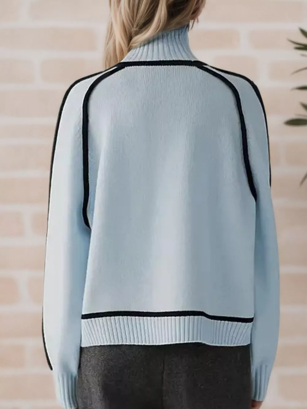 Contrast Trim Turtleneck Sweater, image 2