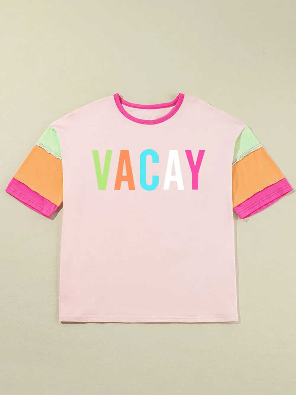 Letter Graphic Color Block Round Neck Half Sleeve T-Shirt, image 2