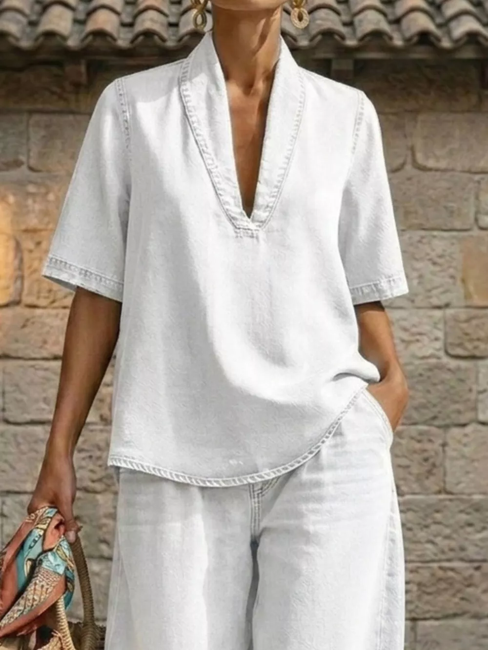 Full Size Half Sleeve Top and Wide Leg Pants Set Plus Size, image 10