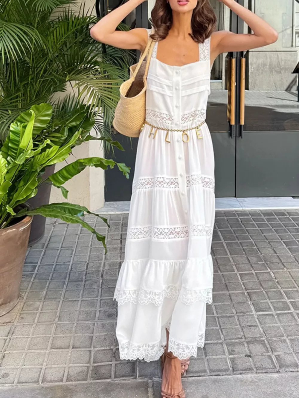 Lace Detail Wide Strap Dress, image 3