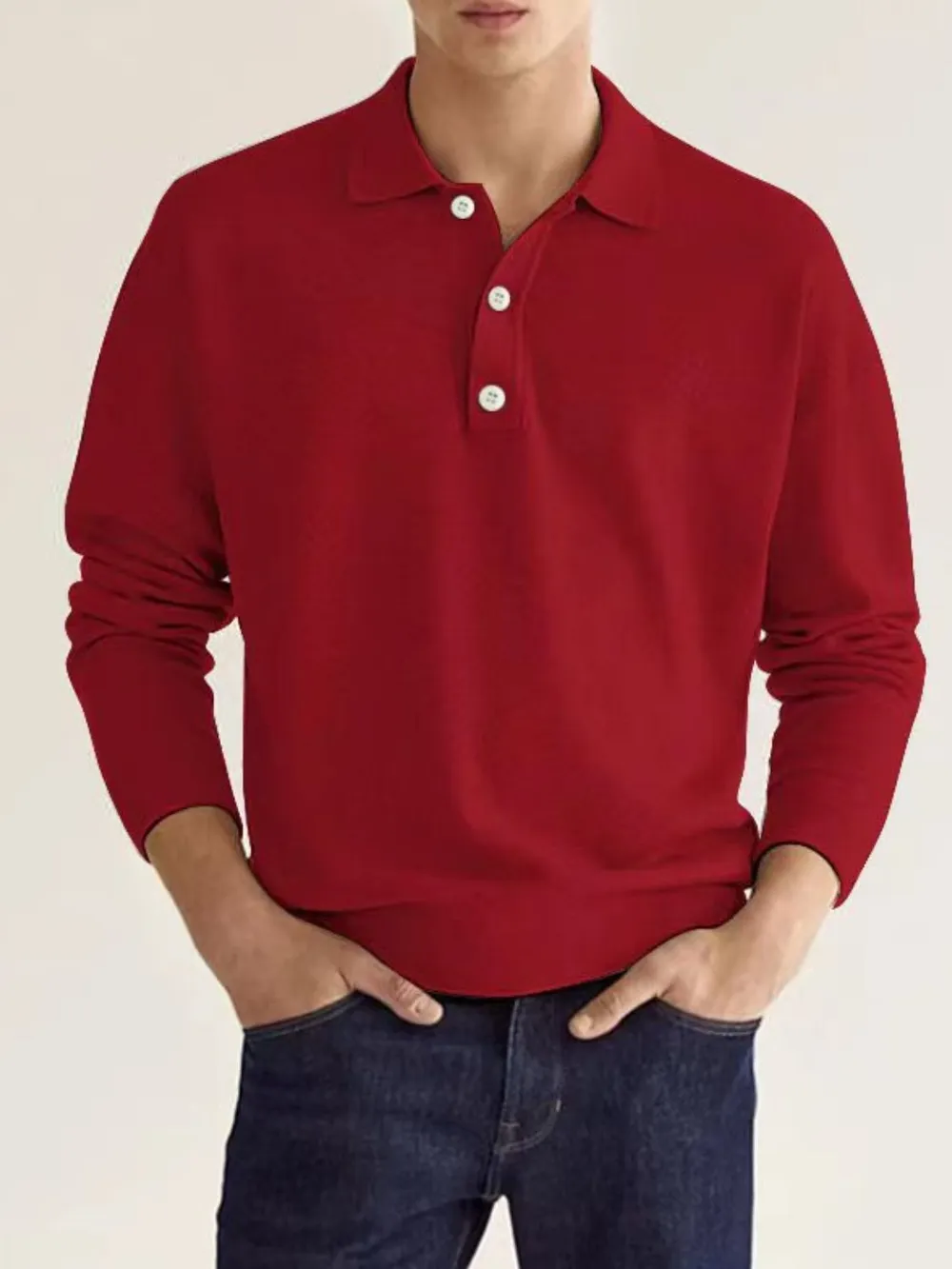 Men's Full Size Button Detail Long Sleeve Polo Plus Size, image 2