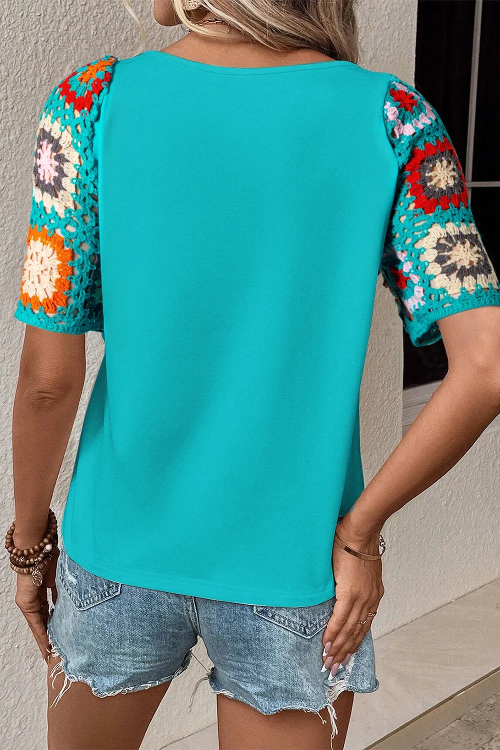 Geometric Round Neck Short Sleeve Blouse, image 3