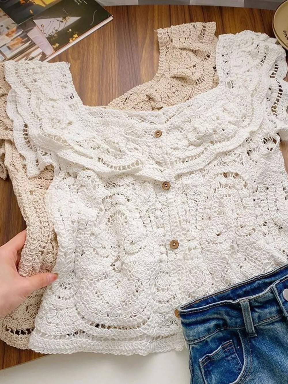 Crochet Lace Button Up Cardigan, image 6