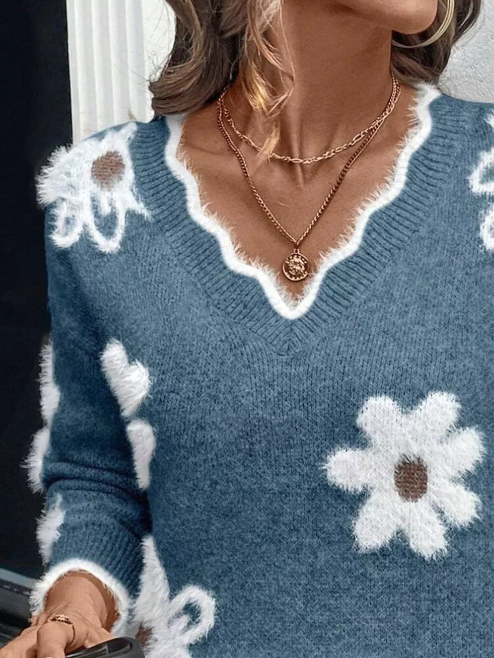 Floral V-Neck Long Sleeve Sweater, image 16